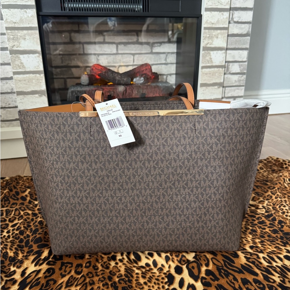 Michael Kors Brown Monogram Tote with Tan Accents